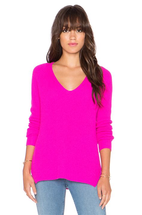 Autumn Cashmere Shaker Stitch V Neck Sweater In Pink Lyst