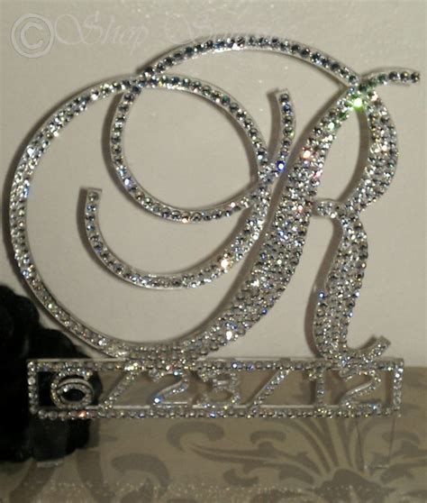 crystal monogram cake topper with date and by shopsoignee on etsy 100 00 monogram cake