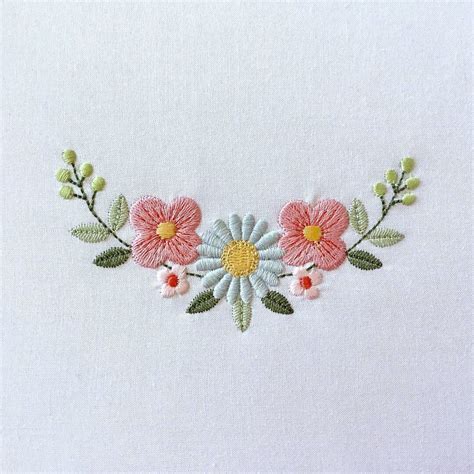 Machine Embroidery Design Modern Boho Flowers Border Curved Etsy