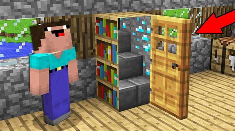 Noob Found Secret Entrance In Bookshelf In Villager House Minecraft
