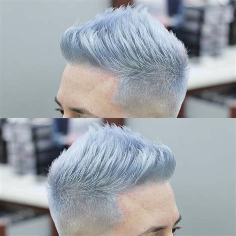 Apply navy blue hair dye on your grey hair, it makes you feel like an anime girl. Silver Blue frost | Men hair color, Mens hair colour, Hair ...
