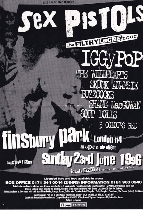 Sex Pistols The Filthy Lucre Tour Flyer Live 23 6 1996 Free £0 For Vinyl Cd Or Magazine Orders