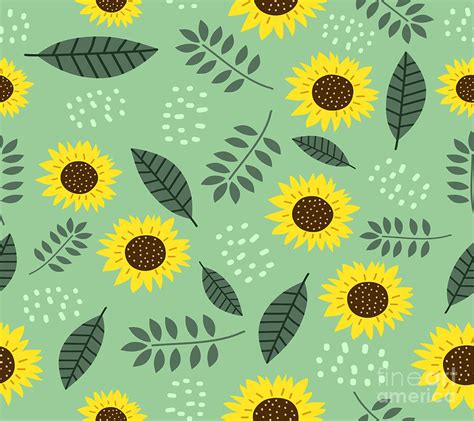 Sunflower Pattern With Leaves Digital Art By Noirty Designs Fine Art
