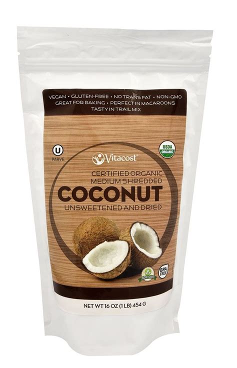 Vitacost Certified Organic Medium Shredded Coconut Unsweetened And