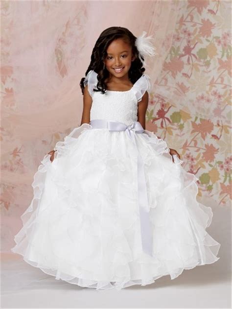 Ball Gown Scoop Floor Length White Organza Flower Girl Dress With