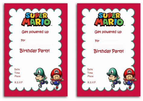 Super Mario Birthday Party Invitations Health