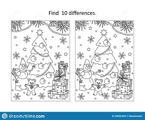 Winter Holidays New Year Or Christmas Find Ten Differences Game Stock