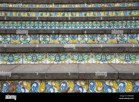 Characteristic Tiles At Staircase At Caltagirone Sicilyitaly Stock