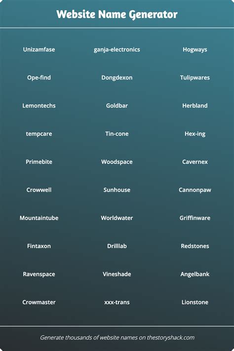 Website Name Generator 1000s Of Random Website Names
