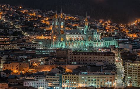 Wallpaper Night Panorama Cathedral Ecuador Quito Images For Desktop
