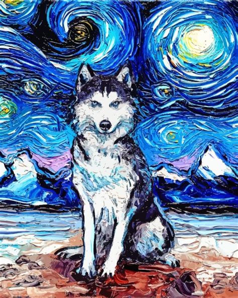 Starry Night Husky Paint By Number Paint By Numbers For Sale