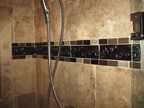 Border tiles border around field tiles while accent tiles are used to add interest, usually intermixed with field tiles. Shower Tile Border - Mediterranean - Bathroom - Cleveland ...