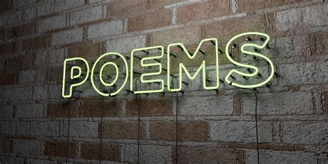 Poems Glowing Neon Sign On Stonework Wall 3d Rendered