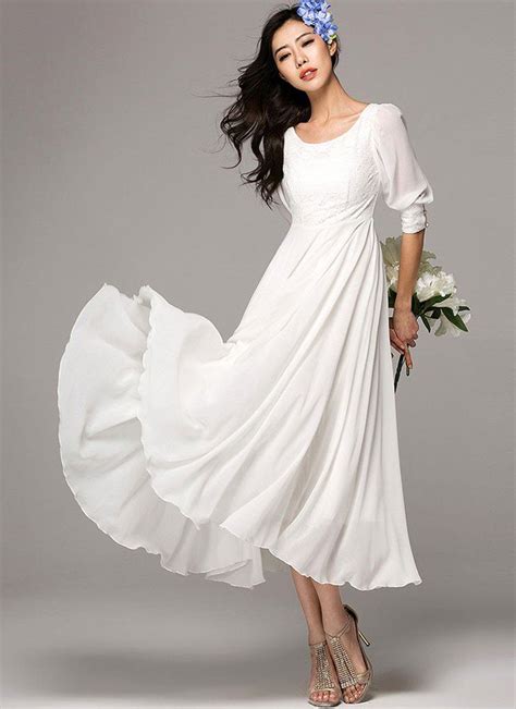 Half Sleeve White Maxi Dress With Lace Details On The Front Bodice And
