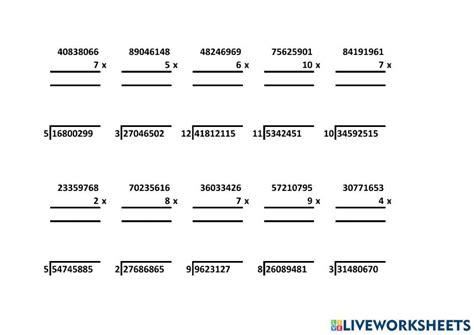 Large Multiplication And Division Worksheet Live Worksheets