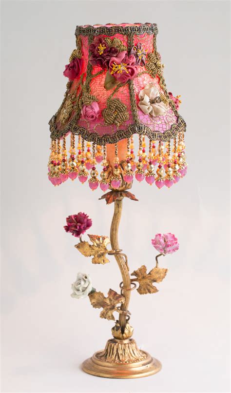 Nightshades Victorian Lampshade With Antique Silk Ribbon Roses