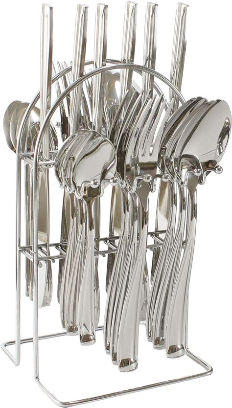 24 Piece Stainless Steel Cutlery Set With Stand Silver Uk