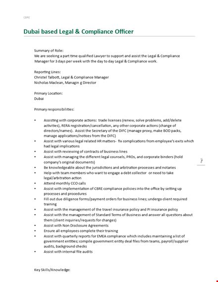 Legal Compliance Officer Job Description