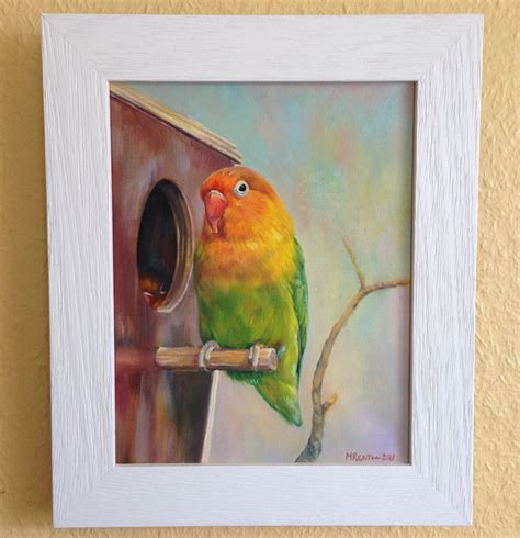 Lovebirds Framed Oil Painting Bird Art On Canvas Love Nest Features Two Fischers Lovebirds
