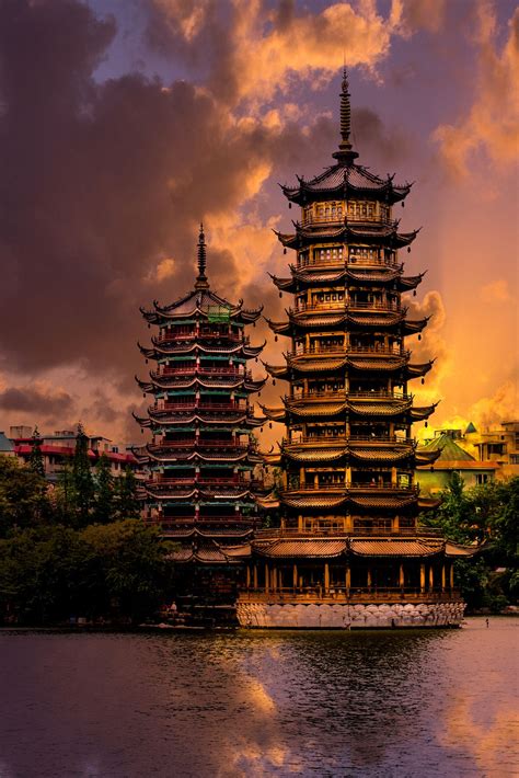 Pagodas Li River Guilin City China Photo By Claudia Romanelli
