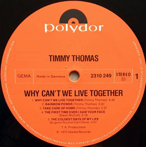 Timmy Thomas Why Cant We Live Together Vinyl Pussycat Records