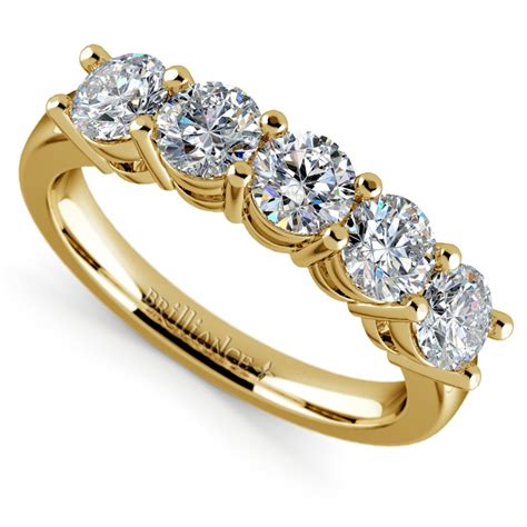 Five Diamond Wedding Ring In Yellow Gold Ctw