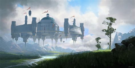 Painting Gorgeous Landscape Magic Fantasy Castle Concept Art Legend