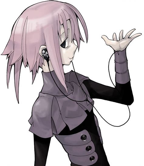 An Anime Character With Pink Hair And Black Clothes Holding Her Hands