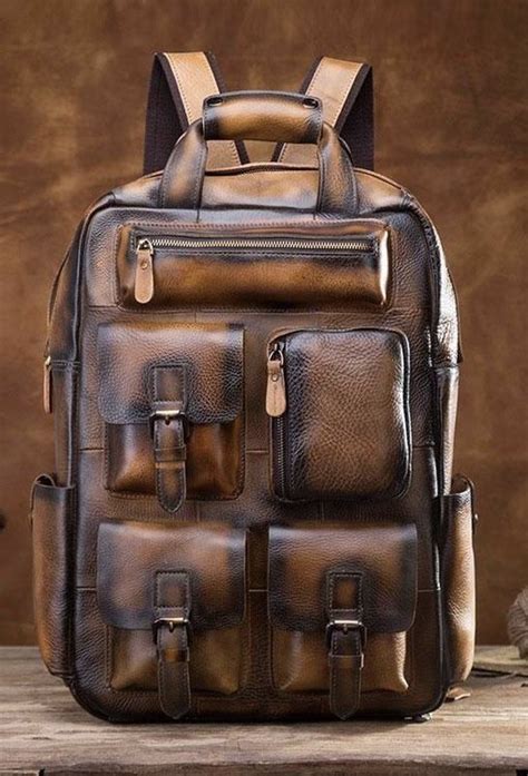 Cool Mens Vintage Leather Backpack School Backpack Travel Backpack For