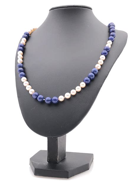 Lot 14k Gold Lapis Bead And Pearl Strung Necklace