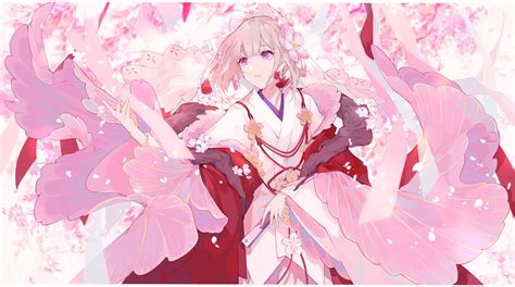 Download 1536x2048 Anime Girl Kimono Cherry Blossom Short Hair