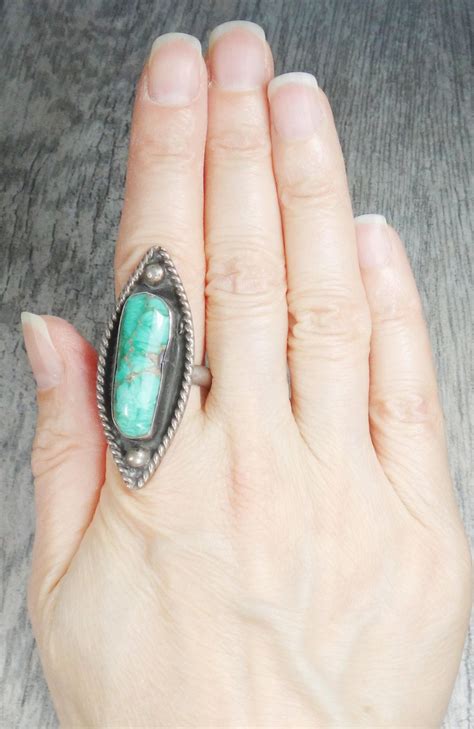 Vintage Sterling Silver Turquoise Ring Large Turquoise Silver Ring