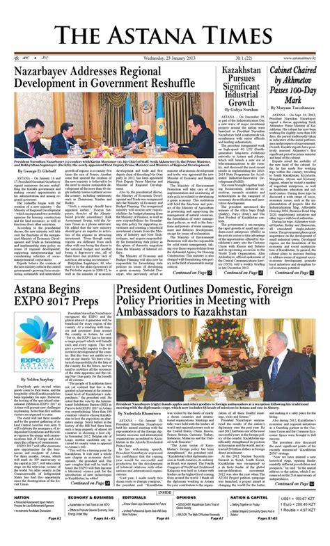The Astana Times January 23 2013 By Embassy Of Kazakhstan To The Us