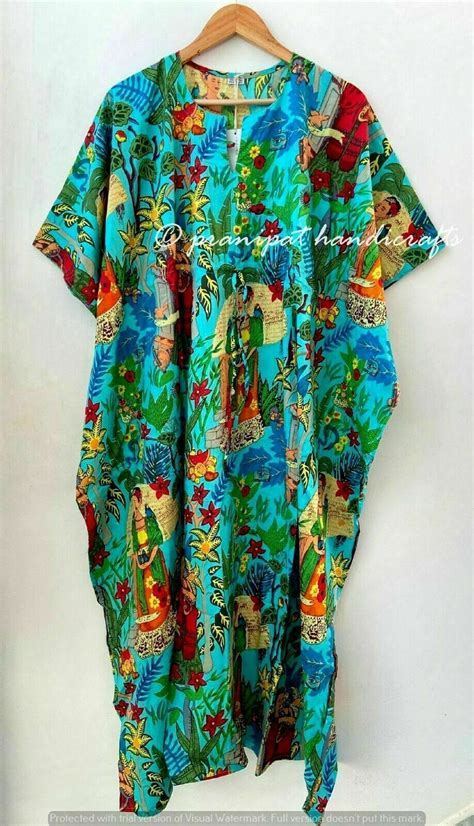 Indian Turquoise Long Frida Kahlo Print Cotton Maxi Women Nightwear Caftan Dress Ebay