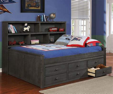 Charcoal Full Size Bookcase Captains Bed Kids Furniture