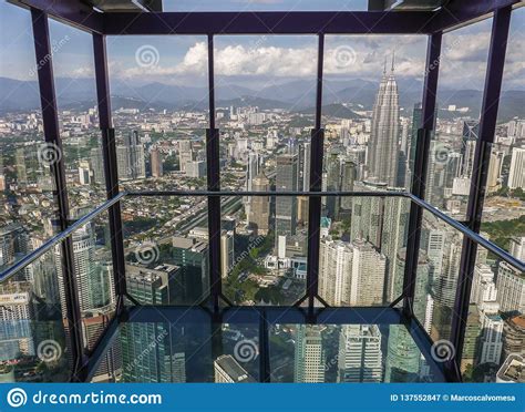 Kl tower is one of the world's tallest telecom towers and provides fine city views from its observation deck and revolving restaurant. KUALA LUMPUR / MALAYSIA - 2019: Amazing City View Through ...