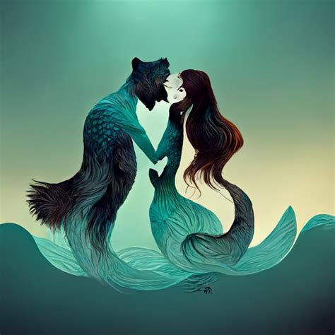 Prompthunt Couple In Love Wolf And Brunette Mermaid 4d