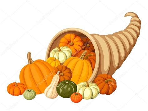 Autumn Cornucopia Horn Of Plenty With Pumpkins Vector Illustration
