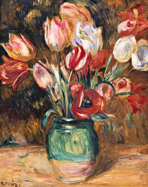 Tulips In A Vase Pierre Auguste Renoir As Art Print Or Hand Painted Oil