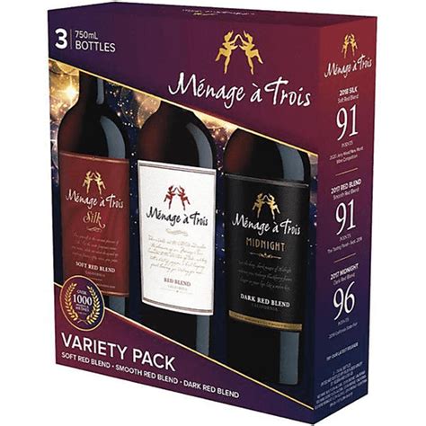 Menage A Trois California Variety 3 Pack 3pk 750 Ml T Pack Bevmo