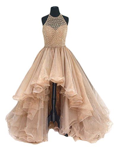 tbgirl women s high low beading champagne organza halter prom dresses