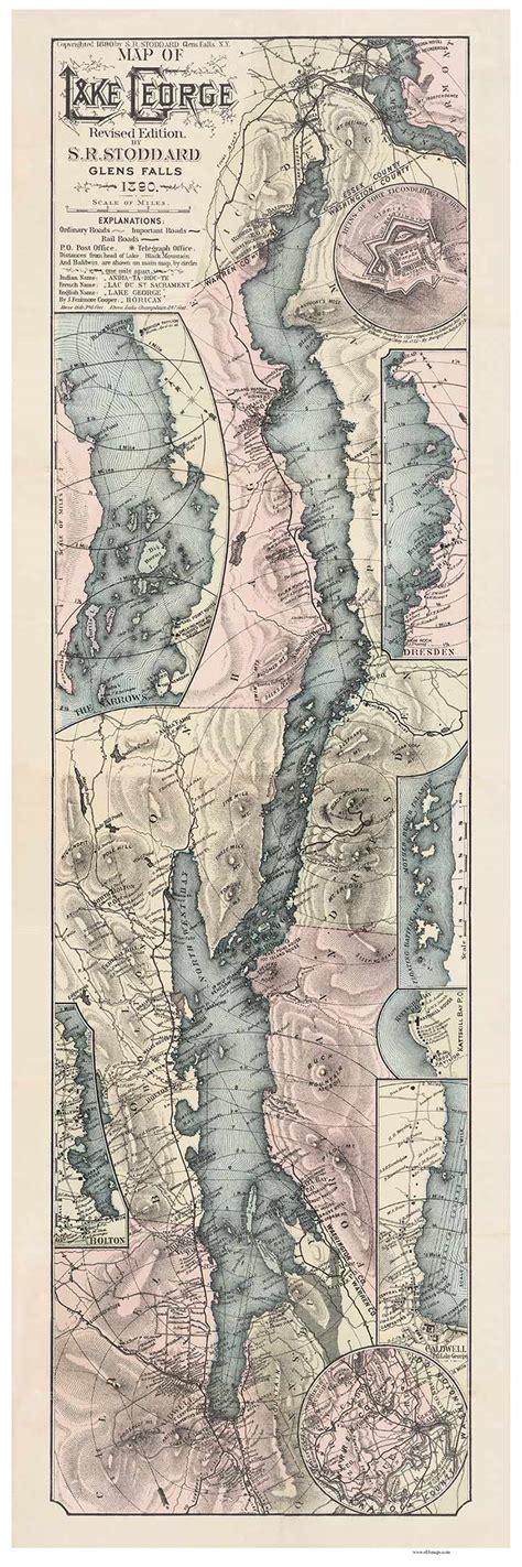 Lake George 1890 Stoddard Old Map Reprint Ny Specials Lakes Old