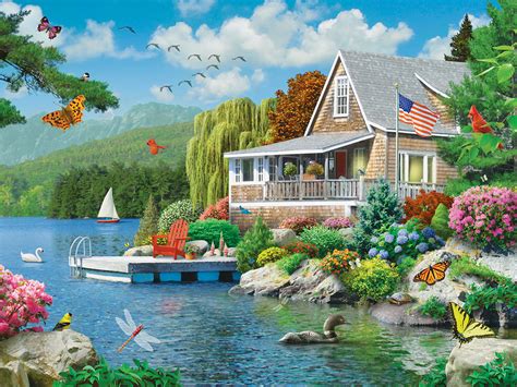 In the 1000 piece jigsaw puzzle, reader's paradise by white mountain, a magical book store is illustrated. Lakeside Memories (Memory Lane), 300 Pieces, MasterPieces ...