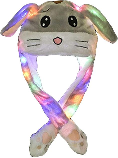 Led Glowing Plush Rabbit Ear Hat Cute Ear Moving Jumping Hat Wrap Warm