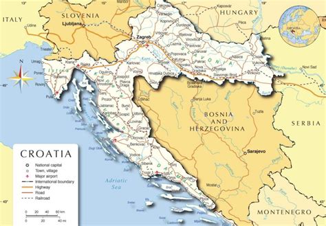 Mapa Chorvatska online pobřeží Podrobná Letoviska