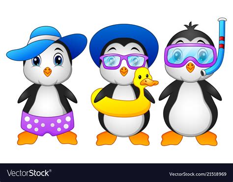 Cute Cartoon Penguins In Summer Holiday Royalty Free Vector