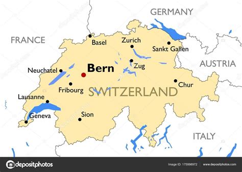 Wat zijn de verschillende werelddelen? Zwitserland Kaart Vector Gedetailleerde Kleur Zwitserland ...