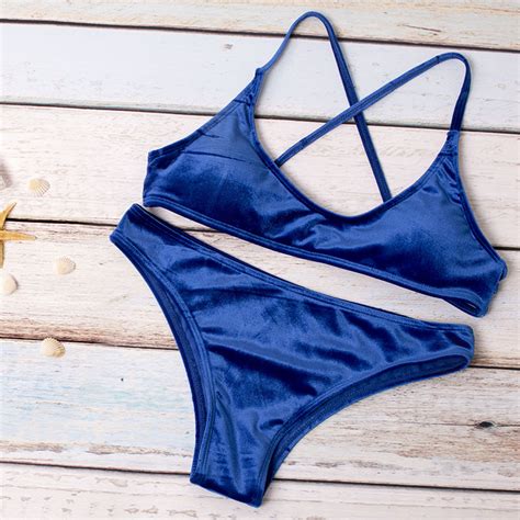 2017 New Sexy Bikinis Set Swim Womens Swimsuits Velvet Biquinis Bathing Suit Bandage Halter