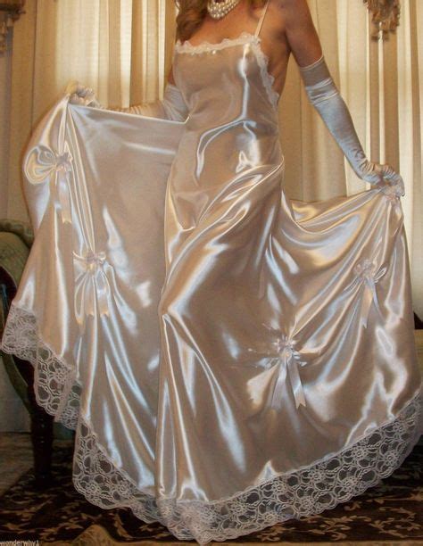 Vtg Lingerie Bridal White Satin Sweep Long Slip Nightgown Negligee XL X Satin Is Luscious