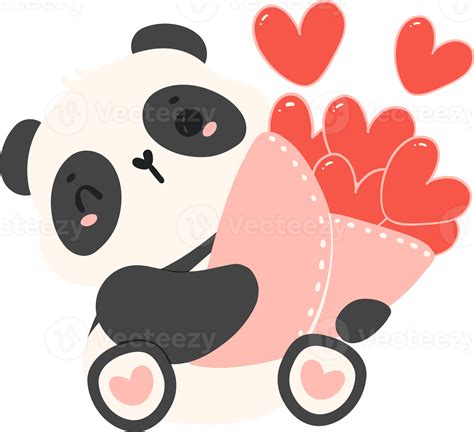 Cute Baby Panda Valentine With Love Hearts 35679584 Png